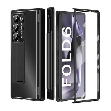 Imagem de LYJSMGZ Capa de metal para Samsung Galaxy Z Fold 6, capa de telefone com revestimento de liga de alumínio de aviação, dobradiça, capa de telefone com suporte, capa rígida, preta, dobra 6