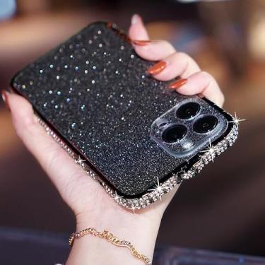 Imagem de Capa amortecedora de diamante para iPhone 15 Pro Max para mulheres, DMaos Sparkly Rhinestone Snake Design Metal Bumper, Glitter Back Panel and Camera Cover, Bling Luxury 6,7" 2023 - Preto