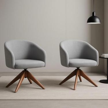 Imagem de Kit com 2 Poltronas Giratórias ZaraExclusiva em Madeira Castanho - Linho Cinza