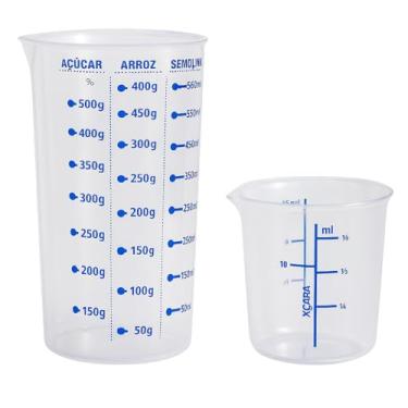 Imagem de Conjunto de Copos Medidores de Cozinha 100ml e 570ml – Transparente, Multiuso, com Marcação em Xícaras, Gramas e ML para Açúcar, Arroz e Farinha