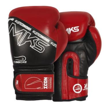 Imagem de Luva em Couro Boxe MKS Icon CBBOXE, Vermelho, Preto, 16oz