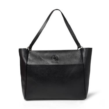 Imagem de ADYAN Bolsa feminina de couro genuíno de 37 cm, bolsas de ombro grandes e bolsa para trabalho, escritório, viagens e compras (37 x 30 x 10 cm, preta)