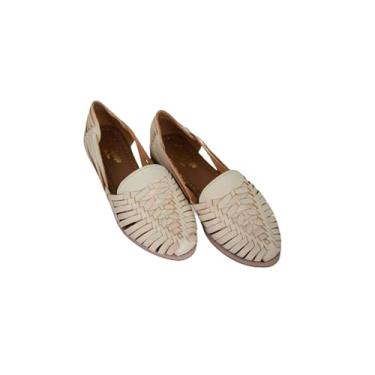 Imagem de Macarena Collection Sandálias femininas de couro para mulheres | Huarache sandálias mexicanas feitas à mão | Sandálias femininas confortáveis e elegantes 2206, Branco especial, 36