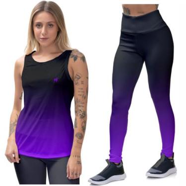 Imagem de Kit Conjunto Legging Feminina Cós Alto Fitness Blusa Regata Dry Academ