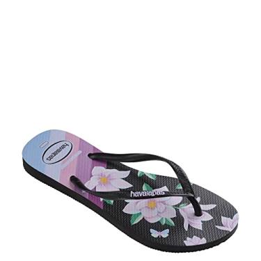 Imagem de Chinelo Slim Floral, Havaianas, Feminino, Preto/Preto/Lilás, 41/42