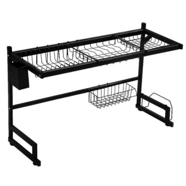 Imagem de Escorredor de Louça Suspenso Bancada Preto 85cm Porta Talheres Removível Suporte Tábua Pratos Detergente Bucha - Yab