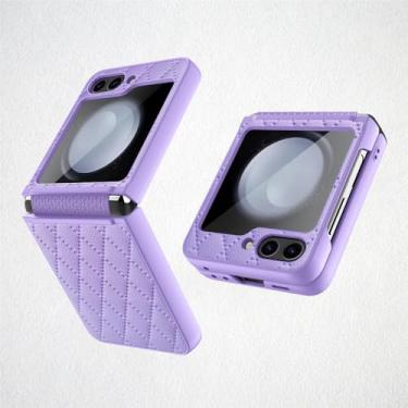 Imagem de Capa de telefone de couro para Samsung Galaxy Z Flip 5 Flip5 ZFlip5 5G Capa protetora de casca dura, roxa, para Galaxy Z Flip5