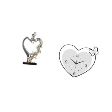 Imagem de Fenteer Relógio Romântico em Formato de Coração para Casal, Arte Criativa para Mesa E Parede, Ornamento para Quarto, Casamento, Estante, Armário, Decoração Pa