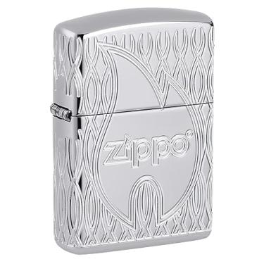 Imagem de Zippo Isqueiro de bolso cromado de alto polimento Flame Design Armor