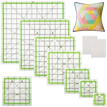 Imagem de Homaisson Réguas de acolchoamento, 7 réguas quadradas para acolchoar 2,5, 3,5, 5, 6,5, 8, 10, 12,5 quadrados de corte acolchoados, réguas de acrílico, régua de corte com anéis antiderrapantes para