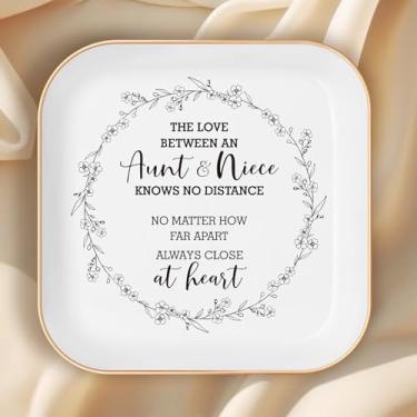 Imagem de LITTLEBIGGER Aunt Gifts from Niece – Prato de anel de cerâmica com emoção, presente de aniversário ou dia das mães para tia, presentes para sobrinhas da tia - Bandeja de bijuterias, presentes de Ação