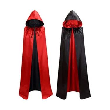 Imagem de Capa Dupla Vermelha e Preta Fantasia Vampiro Zorro Drácula Halloween Adulto e Infantil 80/120/140/160cm(120cm)