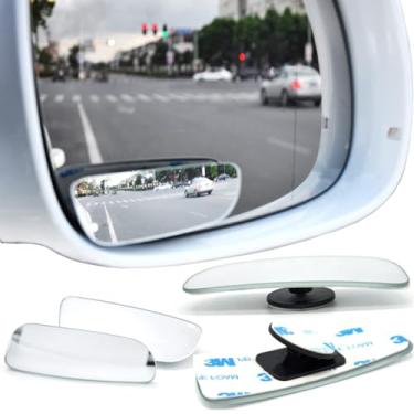 Imagem de Unifizz Espelho de ponto cego, espelho retrovisor convexo sem moldura de vidro HD retangular com haste ajustável de grande angular para carros universais SUV e caminhões espelho retrovisor lateral de