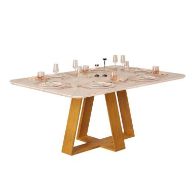 Imagem de Mesa De Jantar 6 Lugares Tampo Chanfrado Curvo 170cm Sem Vidro Kiara Cedro/quartzo - Dj Móveis