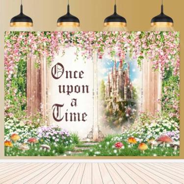Imagem de Once Upon a Time Pano de fundo para casamento, chá de bebê, decorações de festa de aniversário, castelo de princesa, rosa, floral, livros de contos de fadas, fundo de fotografia, faixa de fundo de