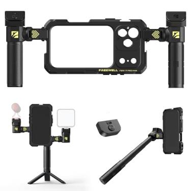 Imagem de Freewell Genius Rig Cage para iPhone 17 Pro Max – Configuração sem ferramentas, tripé multifuncional e alças de monopé, controle remoto Bluetooth