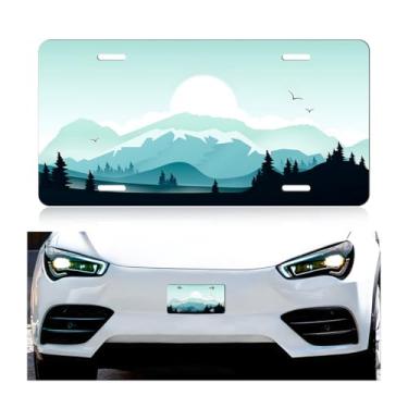 Imagem de Placa de licença frontal, lindas placas de carro decorativas com paisagem de montanha verde, placa de metal, placa de licença, etiqueta de vaidade, placas decorativas de alumínio, placa de carro de