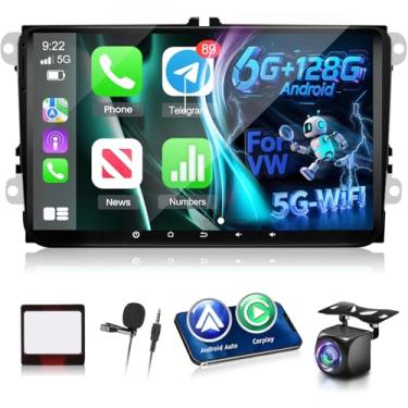 Imagem de [6+128] Rádio automotivo Volxcereo para Volkswagen VW Passat Jetta Tiguan Golf MK5 MK6 T5 EOS Polo, 22.9 cm Android Touchscreen estéreo com Carplay/Android Auto, GPS, WiFi, Bluetooth, SWC, FM/RDS