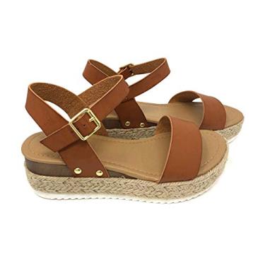 Imagem de Soda Clip Topshoe Avenue Women's Open Toe Ankle Strap Espadrille Sandal (9, Cognac-CLP)