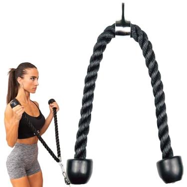 Imagem de MuscleForge Corda de tríceps 119 cm, acessório de cabo extra longo para polia, corda tríceps para puxar para baixo feita de nylon com alças antiderrapantes, para máquina de cabos, bíceps, tríceps