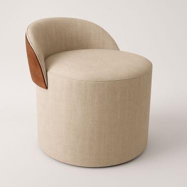 Imagem de Puff Encosto Corino Linho Orgânico Sala Redondo Quarto Banco Bege