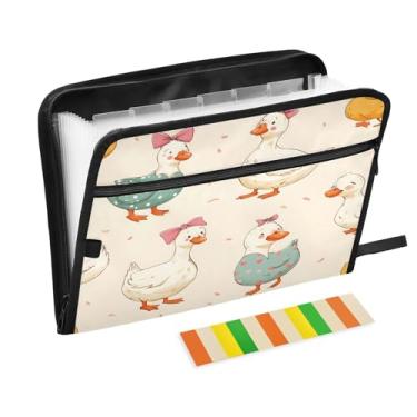 Imagem de CEBUGI Pasta expansível de 13 bolsos, impermeável, sanfonada, organizador de arquivos com etiquetas tamanho A4, organizador de documentos de papel para escola, material de escritório, ganso fofo