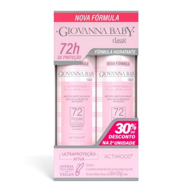 Imagem de Desodorante Giovanna Baby Classic Aerossol Ultra Proteção Ativa Antiperspirante 72h com 2 Unidades de 150ml cada