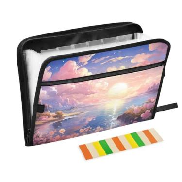 Imagem de Wassud Linda pasta organizadora de arquivos de papel A4 de acordeão do mar, com etiquetas, pasta de arquivos expansível, 13 bolsos