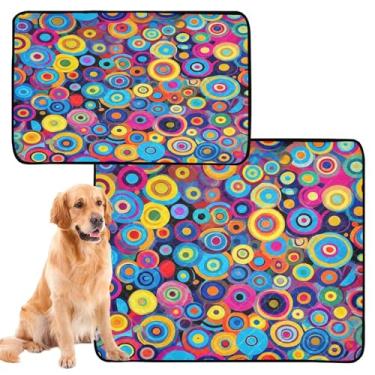 Imagem de CEBUGI Almofadas de xixi laváveis para cães, pacote com 3, almofadas impermeáveis para filhotes de cachorro, antiderrapante, à prova de vazamento, para cama de cercadinho, círculos coloridos