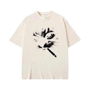 Imagem de Camiseta Gráfica Vintage Oversized Com Estampa De Gato Fumando Para Ho