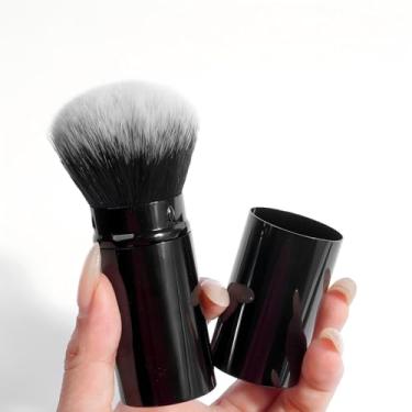Imagem de Pincel de maquiagem retrátil para base, cabeça redonda profissional, aplicador de pó e blush, preto