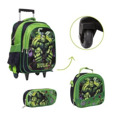 Imagem de Kit Bolsa Mochila Escolar Masculina Hulk Rodinha Passeio - Toys 2U