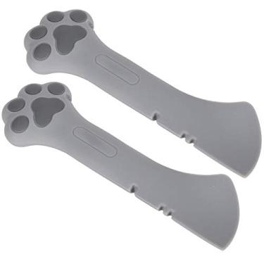 Imagem de 2 peças de tampas de lata de ração para cães e gatos, multifuncionais, abridor de latas de silicone, leve, lavável para gatos (cinza)