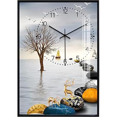 Imagem de Relógio de parede com pintura moderna decorativo, relógio de parede com moldura de metal, relógios de parede silenciosos sem tique-taque estilo meados do século para sala de estar, quarto, escritório