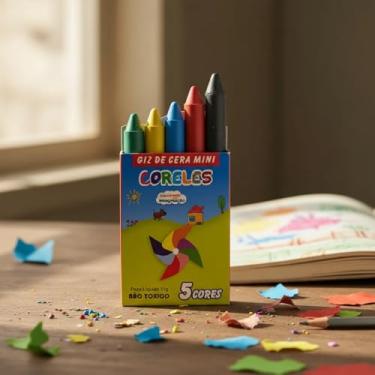 Imagem de Conjunto Mini Giz de Cera 5 cores para Atividades Escolares, Desenho Criativo - Uso em Casa Kit Escolar Infantil Volta às Aulas (100, 5 Cores)