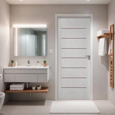 Imagem de Kit Porta de Madeira 210x62cm Batente 16cm Cristal Primer com Guarniçã