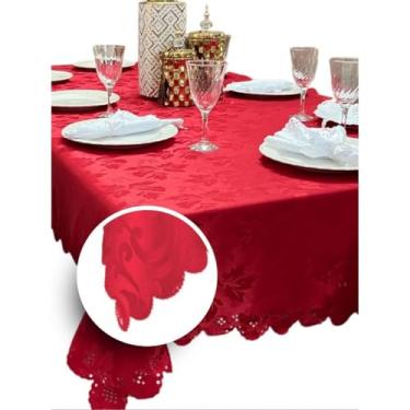 Imagem de Toalhas de mesa decorativas com estampado Jacquard - Disponíveis em modelos para 4/6/8/10/12/14 pessoas, adequadas tanto para uso doméstico como para eventos. (2,50 METROS (8 LUGARES),VERMELHO)