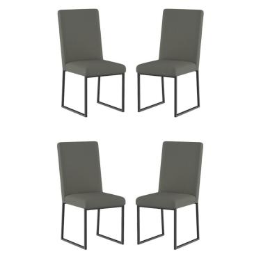 Imagem de Kit 4 Cadeiras De Jantar Com Base De Ferro Preto – Balaqui Cor:cinza Cinza