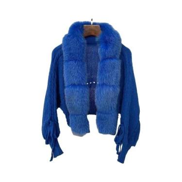 Imagem de Casaco De Tricô Feminino De Inverno Com Pele De Raposa Real, Jaqueta C