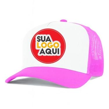 Imagem de Kit 4 Bonés Personalizados DTF Trucker Redinha Tela Aba Curva Cor:Rosa