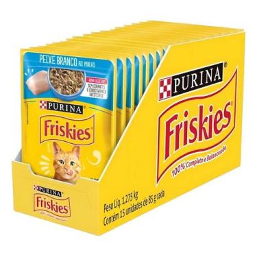 Imagem de Ração Úmida Gatos Peixe Branco Molho 85g 15 Sachês Friskies - Congratu