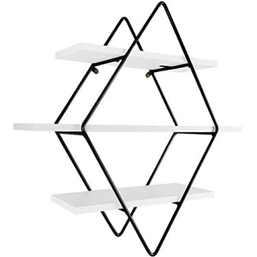 Imagem de Prateleira Tripla Estante Decorativa Livros Quarto Sala Losan Aço MDF - Preto Branco