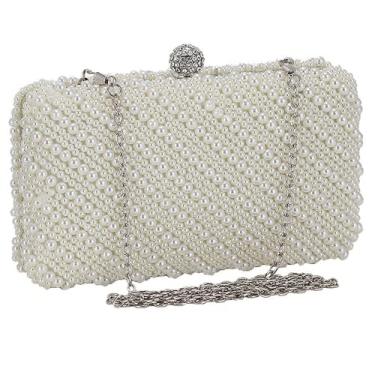 Imagem de Bolsa de mão feminina Pearl Evening Bolsa de ombro para festa banquete, Bege, M