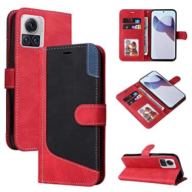 Imagem de Capas de telefone com costura colorida retrô compatíveis com Motorola Moto X30 Pro Edge 30 Ultra 5G Capa de couro com compartimentos magnéticos para cartões de visita clipe de carteira (vermelho, Moto X30 Pro 5G)