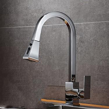 Imagem de Torneira misturadora de água quente e fria Torneira de água da cozinha Torneira da pia da cozinha preta Punho único Rotação em graus giratória, cromada, tamanho único