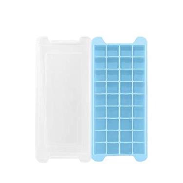 Imagem de Caixa de gelo de silicone NC com tampa para fazer artefato de hóquei no gelo doméstico pequeno congelador rápido molde de cubo de gelo congelado 36 azul
