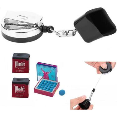 Imagem de Porta Giz Vai E Vem + 2 Giz Master Preto +1 Sola Taco Bilhar