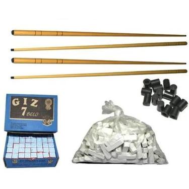 Imagem de Kit 4 Taco 1,45+ 144 Giz Azul+ Kg Branco+ 20 Ponteira Sinuca