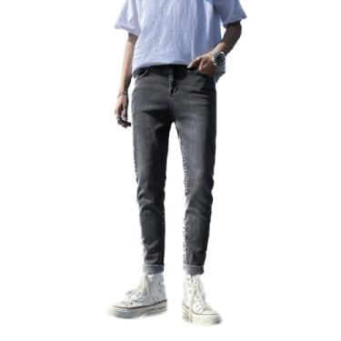 Imagem de Calças jeans calças jeans primavera/verão jeans cropped leve masculino elástico aparado pés pequenos calças jeans casuais verão, Cinza, 29