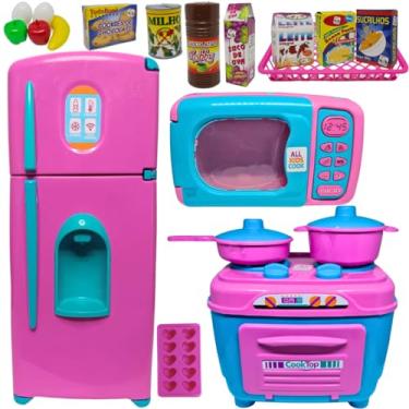 Imagem de KIT Cozinha de Brinquedo Infantil Completa 18pcs Geladeira Fogão Microondas Comidinhas